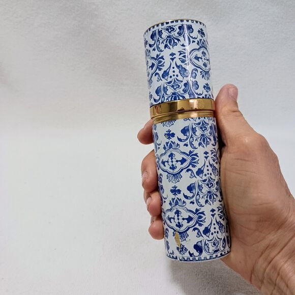 60s Guerlain Shalimar Blue White Canister Enamel EMPTY 3 oz Bottle Spray Vintage - Picture 11 of 13